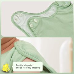 JOI sage wearable blanket with double shoulder snaps for easy dressing.