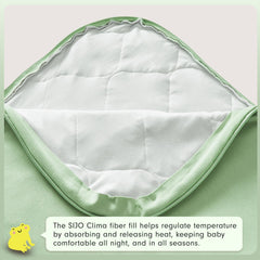 JOI sleep sack featuring a two-way zipper for quick changes.