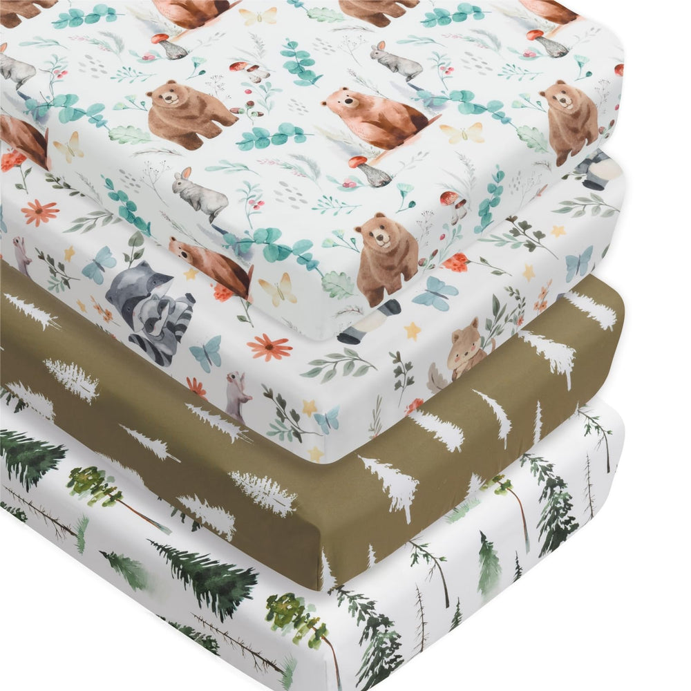 Jola's House woodland forest animals crib sheets close-up soft fabric for baby comfort