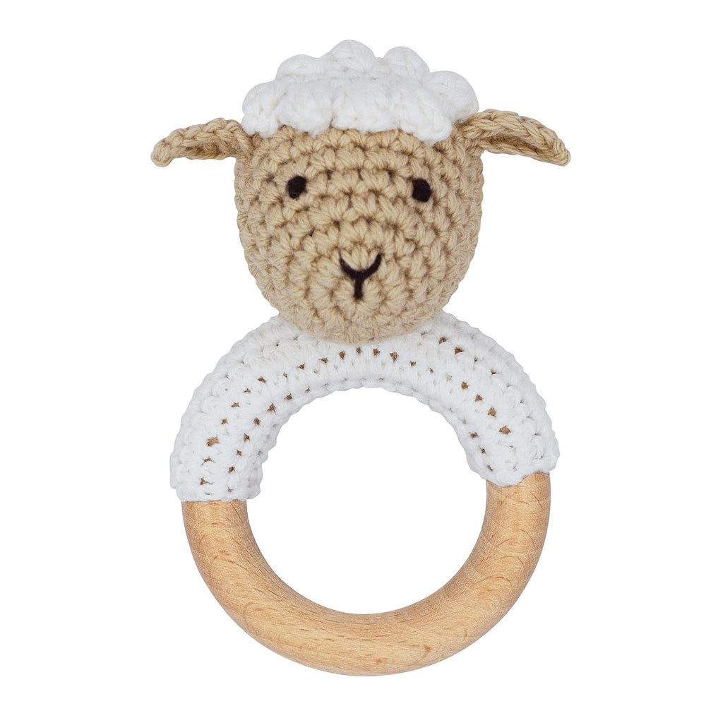 Joliecraft Cream Lamb Soft Rattle: gentle fabric texture ideal for infant exploration.