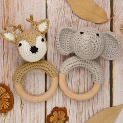 Joliecraft handmade cotton yarn rattle showing soft texture for baby touch