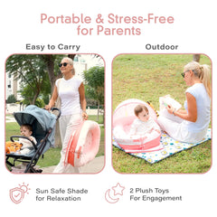 JollyBoo Deluxe lounger includes plush toys for sensory engagement