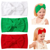 Jollybows white Christmas bow headband for baby with soft nylon comfort