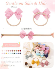 Jollybows linen bows on a gentle headband for delicate baby skin