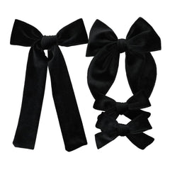 Jomila long tail velvet bow clip enhances toddler ponytails with secure grip