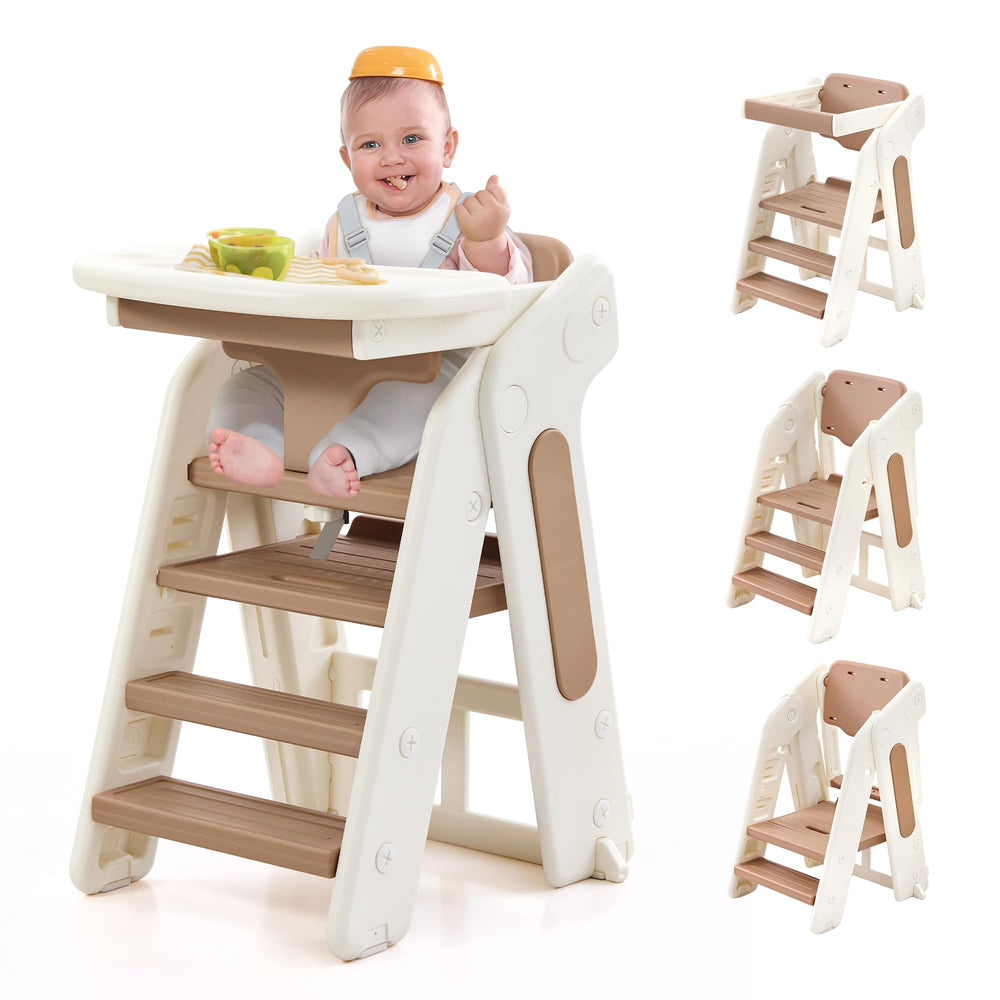 JooKiddie 4-in-1 convertible step stool in khaki offers safe reach for kitchen tasks