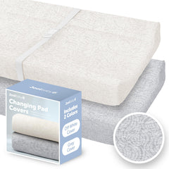Jool Baby changing pad cover in off-white close-up showing soft fabric for gentle diaper changes.