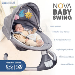 Jool Baby Nova Swing Bluetooth speaker plays music for baby.