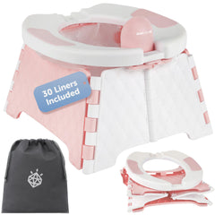 Jool Baby portable potty chair in pink, close-up of sturdy seat for quick on-the-go use