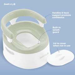 Jool Baby potty chair Sage splash guard helps prevent messes while toilet training.