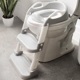 Jool Baby potty training seat with 2-step ladder, front view, supports independent toilet use