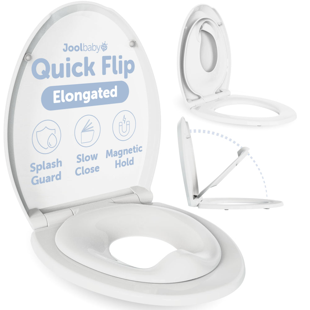 Jool Baby Quick Flip built-in potty on an elongated toilet for easy training