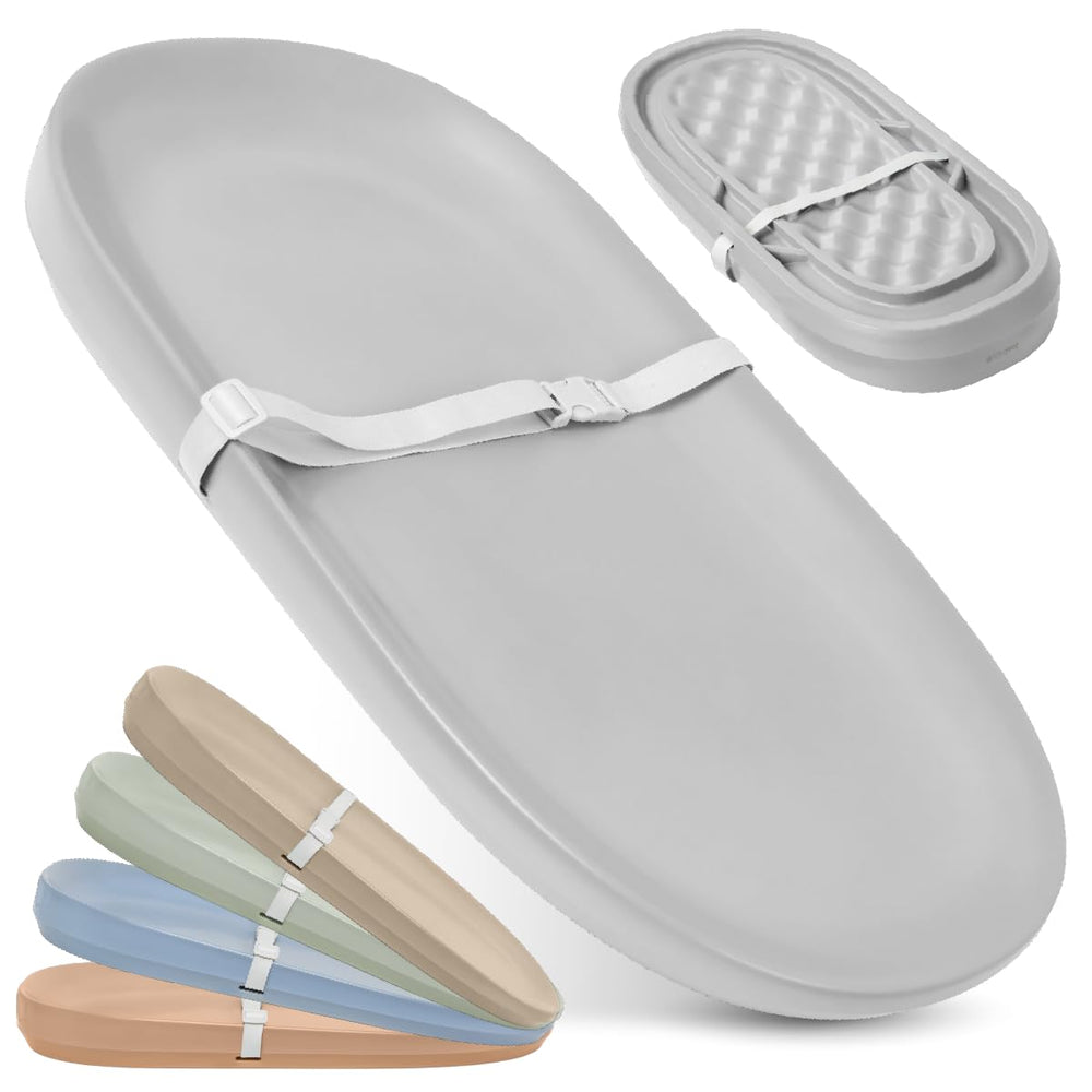Jool Baby gray waterproof changing pad, front view, ideal for quick diaper changes.