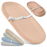 Jool Baby waterproof changing pad in peach, top view with easy wipe-clean surface.