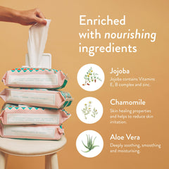 JOONYA Unscented Baby Wipes with organic Aloe Vera, Chamomile, Jojoba.