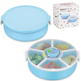 JOOPETALK rotating snack container with blue button to make snack time interactive.