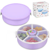 JOOPETALK spin snack container showing rotating lid and 5 compartments for varied snacks.