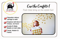 Josephine on Caffeine Posh Dots metallic gold dots create festive, modern accents on kids' walls.