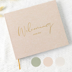 Joss & Lac Design linen pregnancy journal cover with textured linen feel for premium gifting.