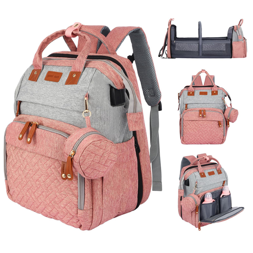 JOYCE diaper bag backpack with changing table and built-in changing pad for on-the-go changes.