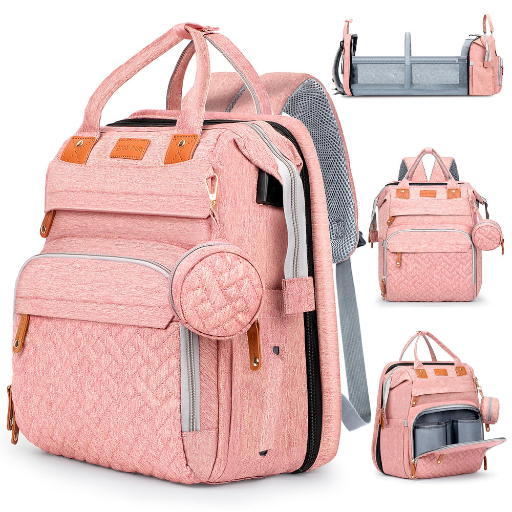 JOYCE diaper bag with changing table enables quick on-the-go diaper changes.