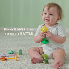 Joyfulia Sunnyflower teether suction base keeps toy stable on flat surfaces