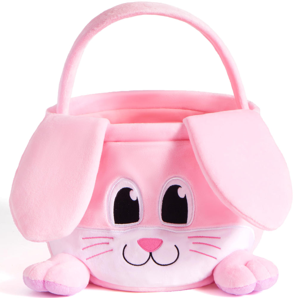 JOYIN Easter pink bunny basket showcases a cheerful design for kids' egg hunts.