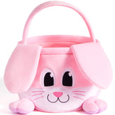 JOYIN Easter pink bunny basket showcases a cheerful design for kids' egg hunts.