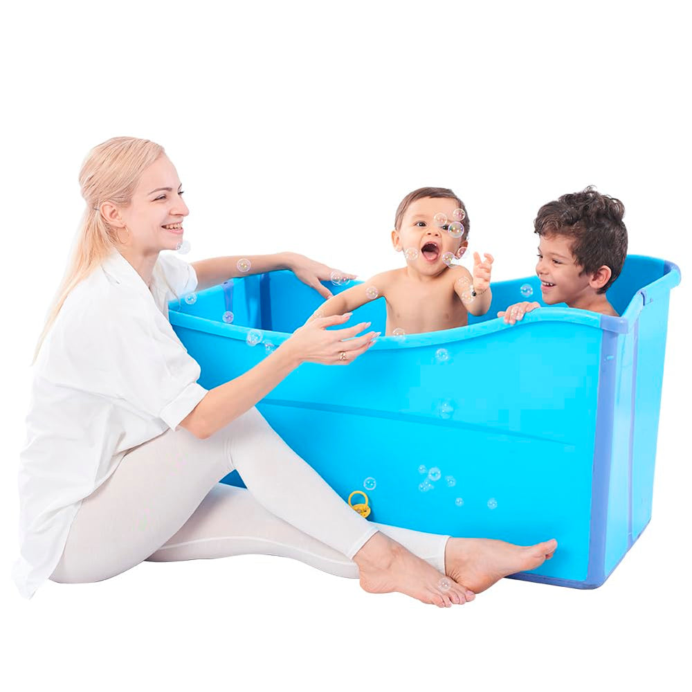 Joyingbaby large foldable bathtub folded for compact storage and portability.
