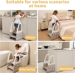 Joylico toddler step stool beside sink during routine