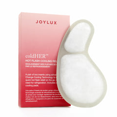Joylux coldHER front view grey cooling bra inserts for discreet, portable cooling.