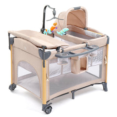 JOYMOR 7in1 bedside bassinet with mattress keeps newborns close for night care.