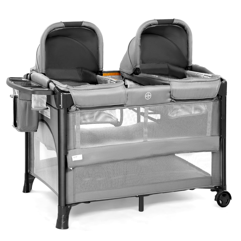 JOYMOR Twin Bassinet with wheel and brake for smooth mobility and secure stops.