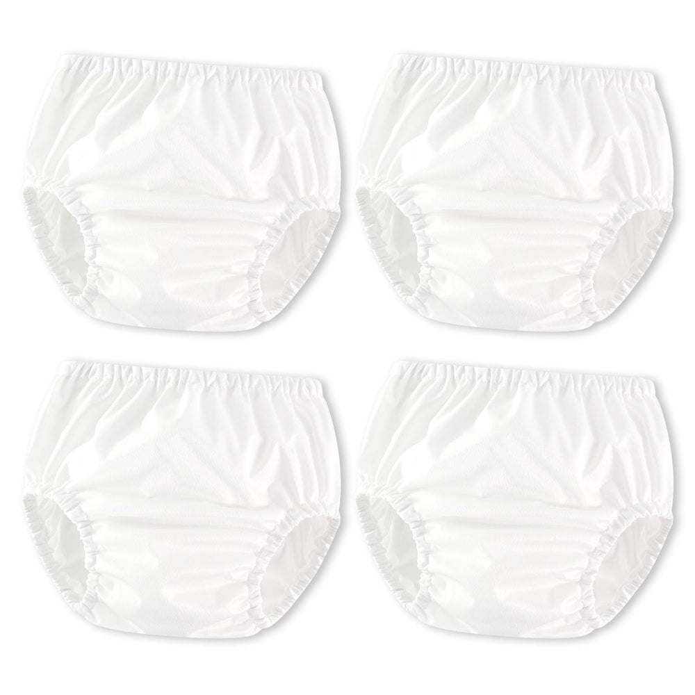 Joyo roy white diaper cover front view with soft elastic waist and leg openings for comfort