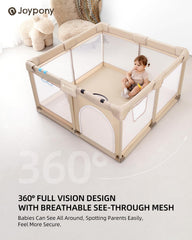 Joypony baby playpen easy setup helps busy families move between rooms quickly.