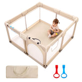 Joypony baby playpen with gate offers secure entry for safe indoor play.