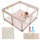 Joypony baby playpen with mat in beige showing a safe indoor play space