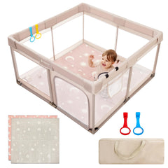 Joypony baby playpen with mat in beige showing a safe indoor play space