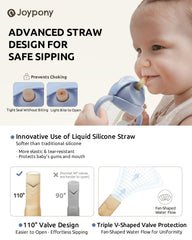 Joypony sippy cup blue gravity-ball feature supports upright sipping.