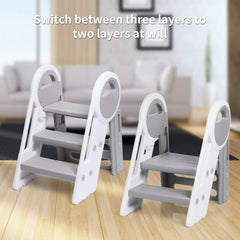 JoyrChld Step Ladder 3-Step grey folded-compact for space-saving storage