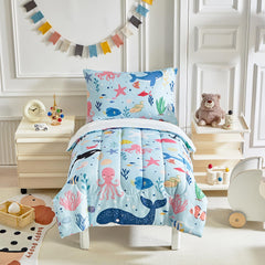 Joyreap ocean-themed flat sheet in light blue for soothing sleep