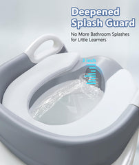 JPart potty seat with splash guard helps keep areas tidy.