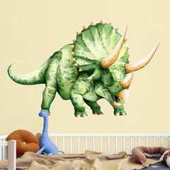 JQPYGB Triceratops wall decal with tropical leaves energizing a toddler space