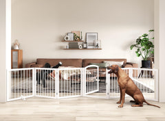 JSB dog gate fully extended across a wide doorway for safe passage