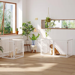JSB 28in tall freestanding gate provides sturdy height for stairs and hallways.