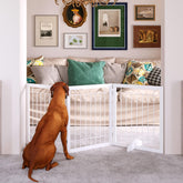 JSB 72in open wide dog gate creates a spacious, safe barrier for pets.