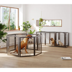 JSB dog gate with door walk-through for convenient pet access