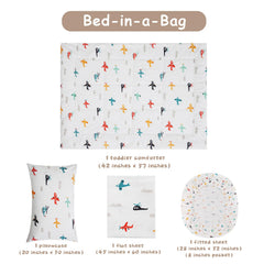 JSD Airplane Toddler Bedding Set envelope pillowcase with easy pillow insertion.