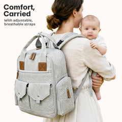JSTPRO diaper bag interior layout with 14 pockets and two main compartments.