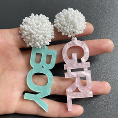 JTRF white seed bead top detail on gender reveal earrings for style
